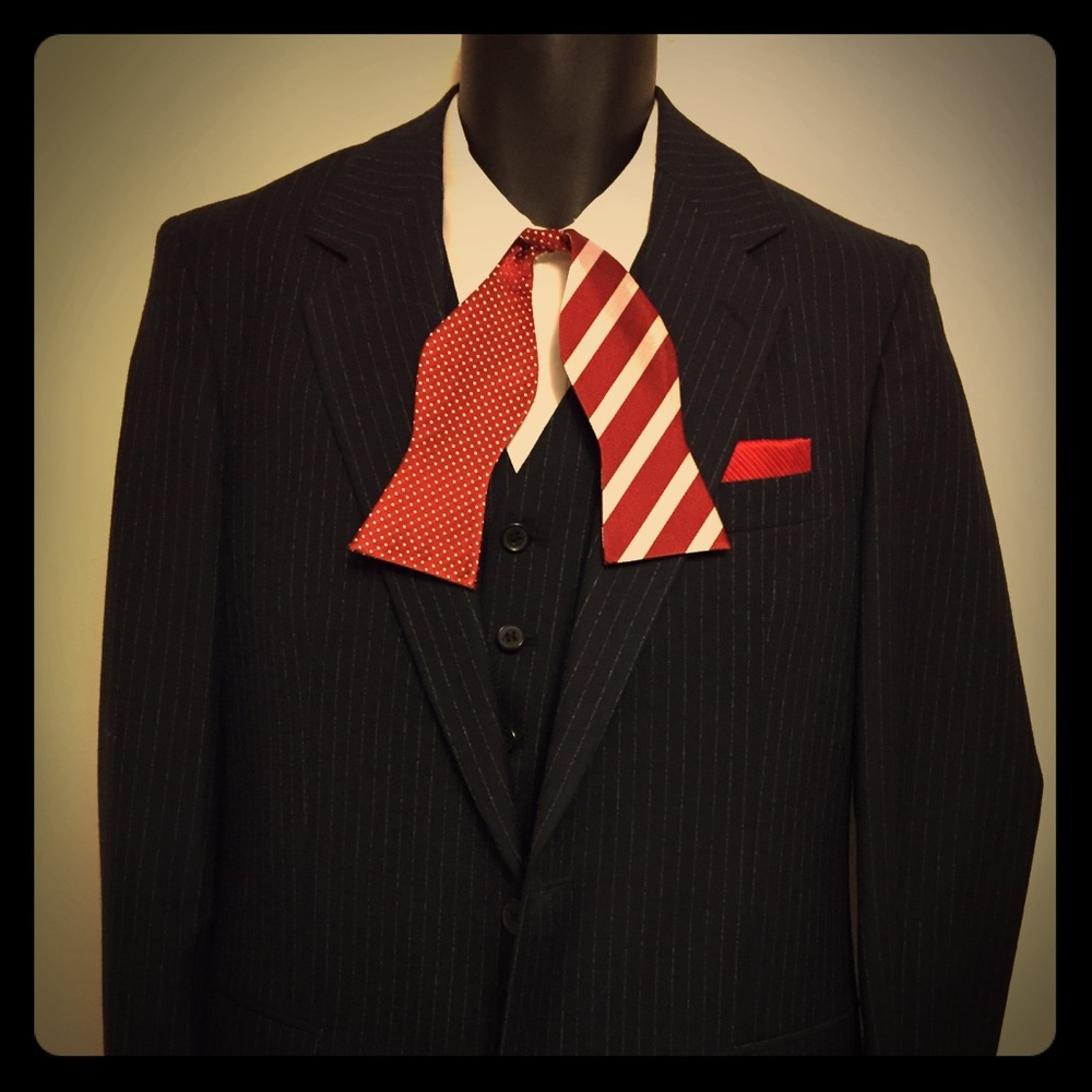 Three PCS 💯 Wool Navy Blue with Grey Pinstriped